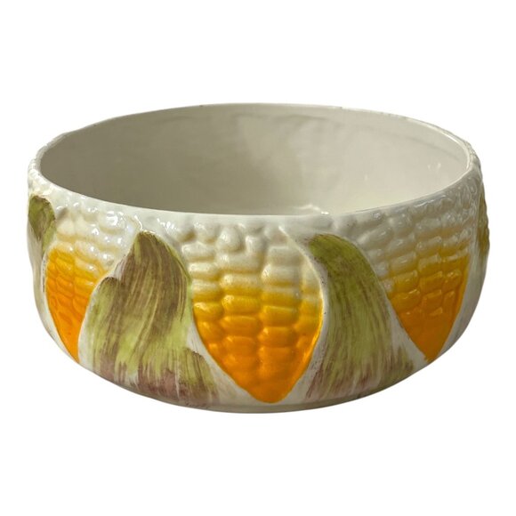 Vtg Neiman Marcus Italian Hand-Painted Corn Salad Bowl with Servers – 9” Ceramic - Picture 5 of 5